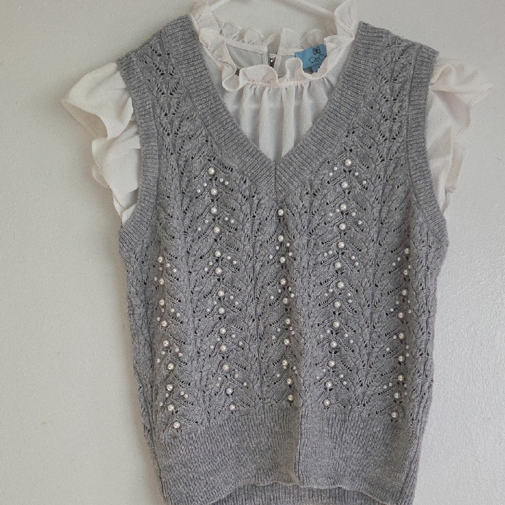 CeCe White Ruffled Blouse with Peter Pan Collar